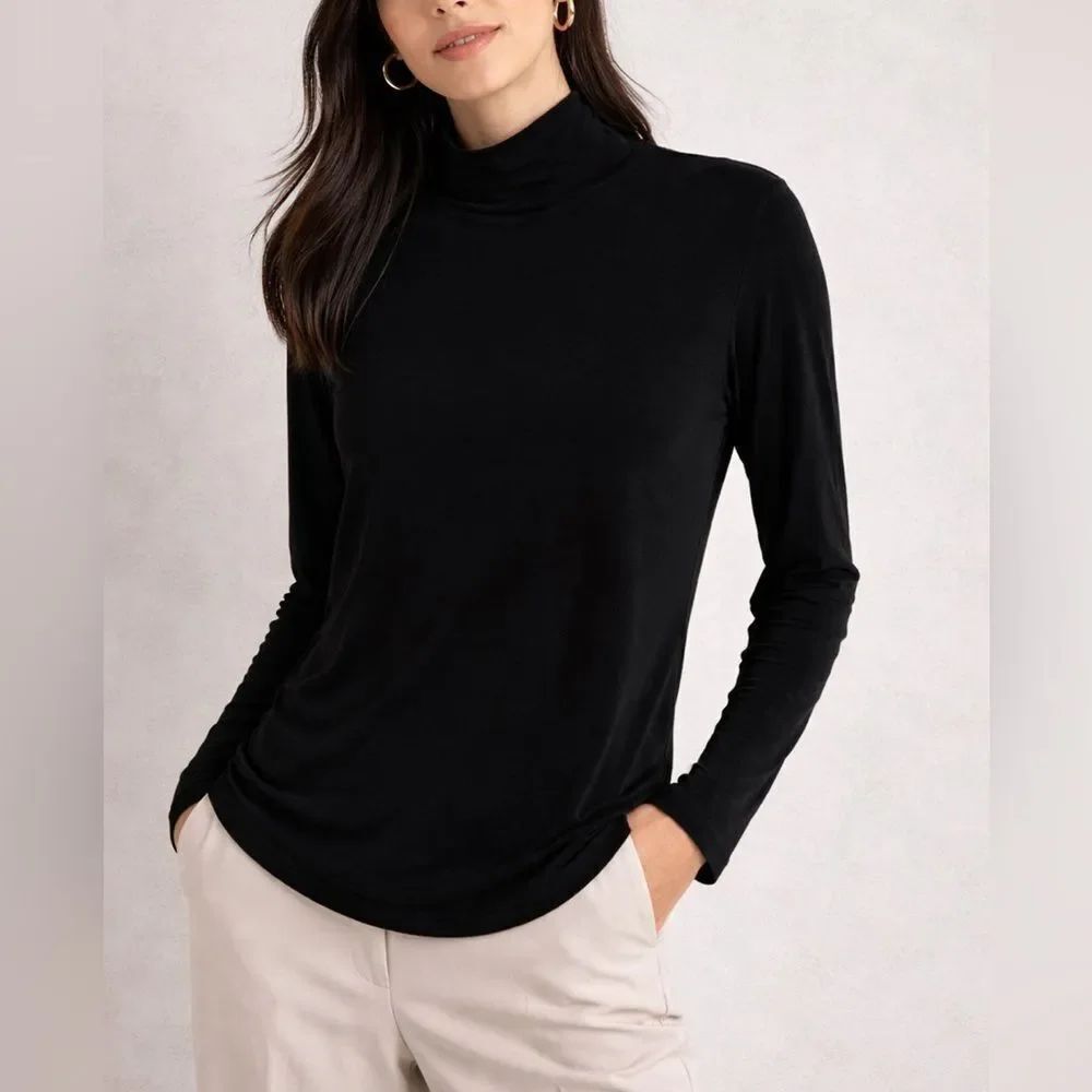 Chico’s Travelers Black Mock Neck Top Stretch Long Sleeve Minimalist Size XL